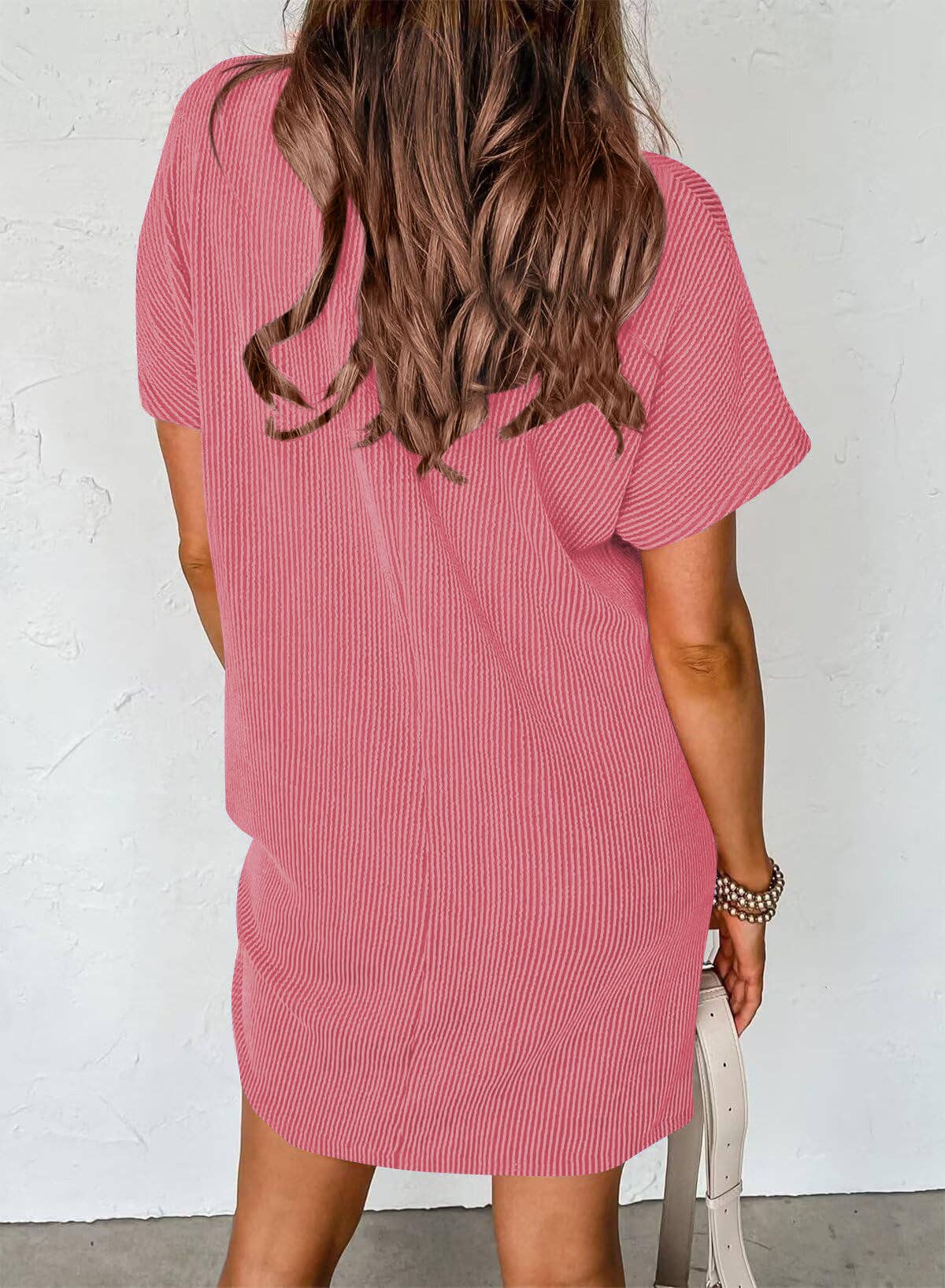 Summer Casual T-shirt Short-sleeved Dress (With Pockets): Black / 65%Rayon + 35%Polyester / XL