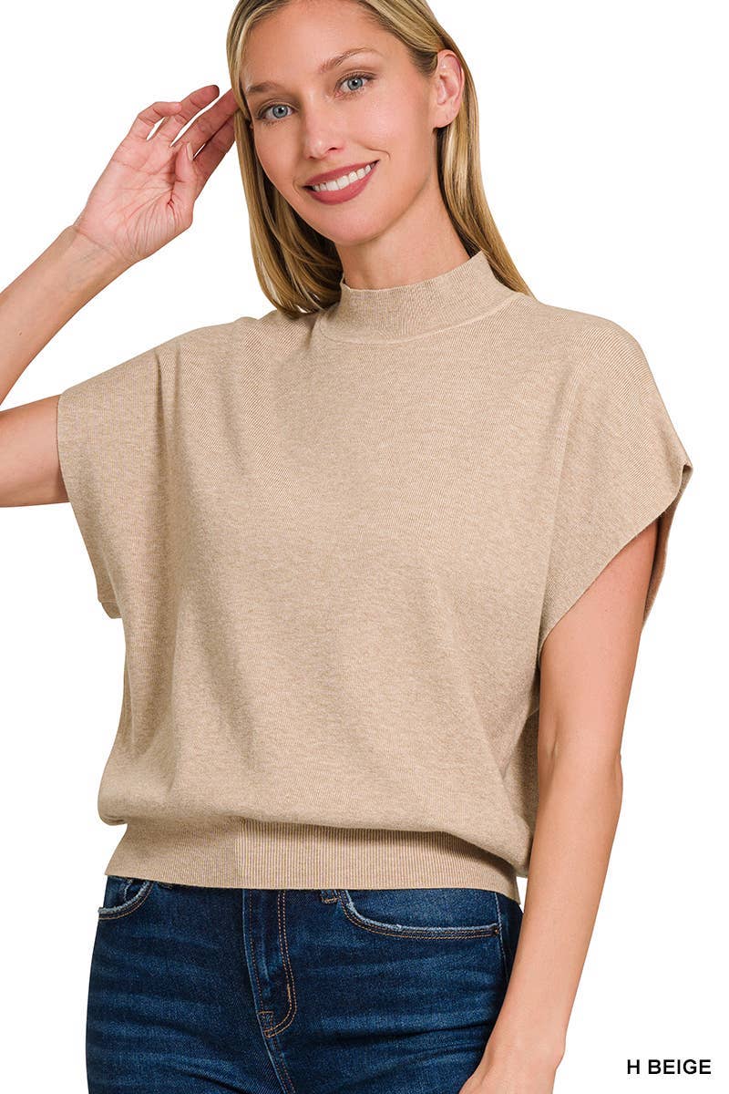 Mock Neck Short Dolman Sleeve Sweater: H DEEP CAMEL / 2-2-2 (S-M-L)