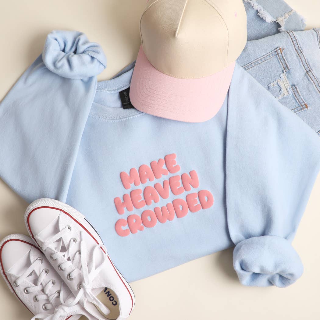 MAKE HEAVEN CROWDED PUFF Print Heavyweight Sweatshirt: LT BLUE / S