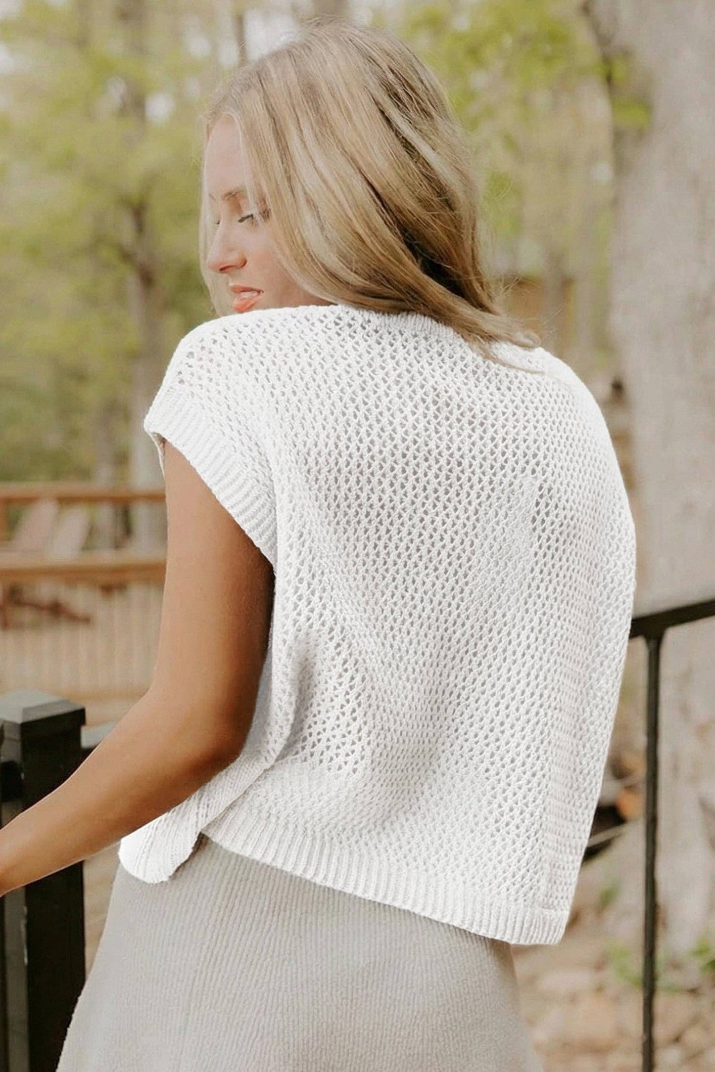 Blue American Flag Knit Short Sleeve Sweater Top: Sky Blue / 100%Acrylic / S