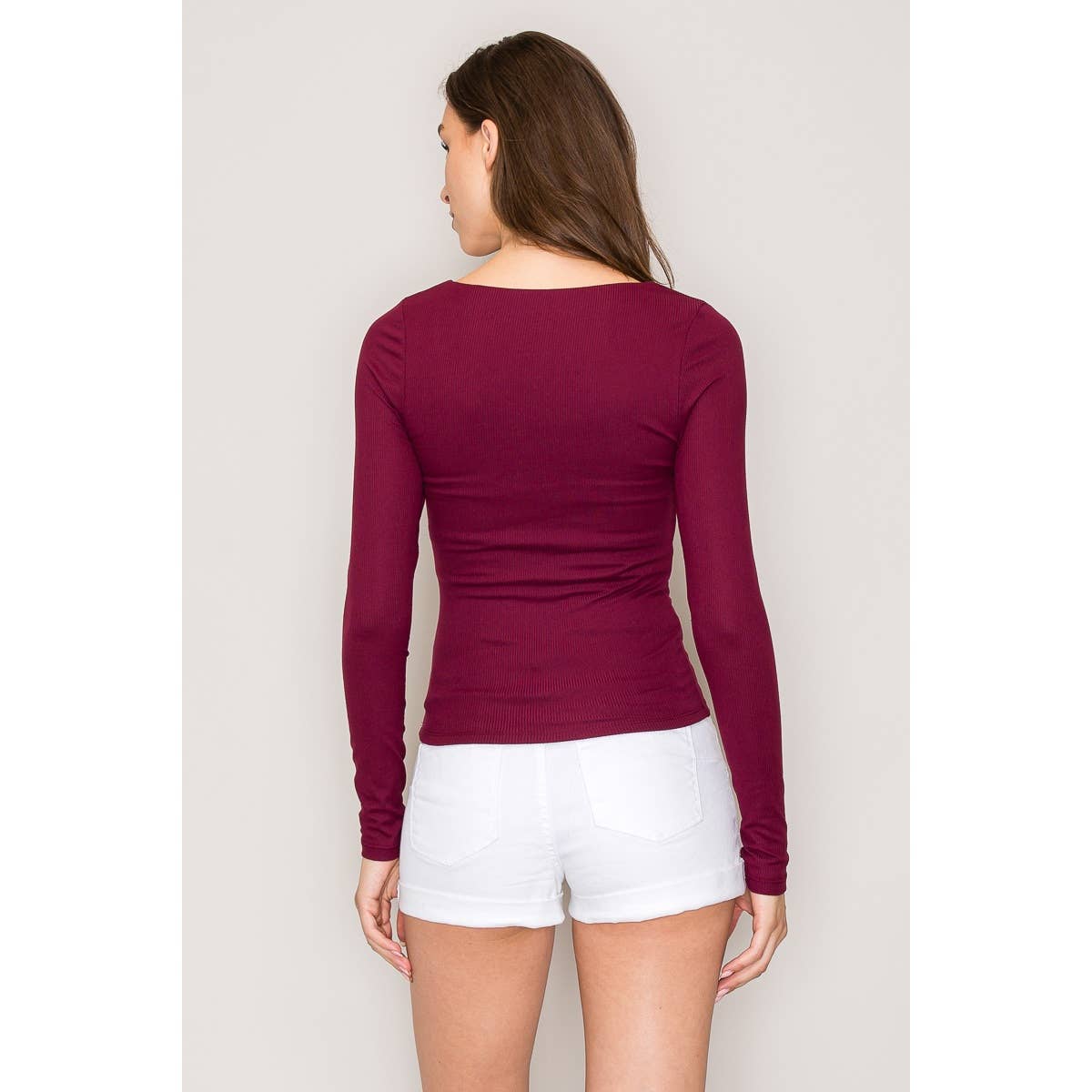Notch Scoop Neck Double Layer Long Sleeve Knit Top: Botanical Garden/Hunter / S-M-L(2-2-2)