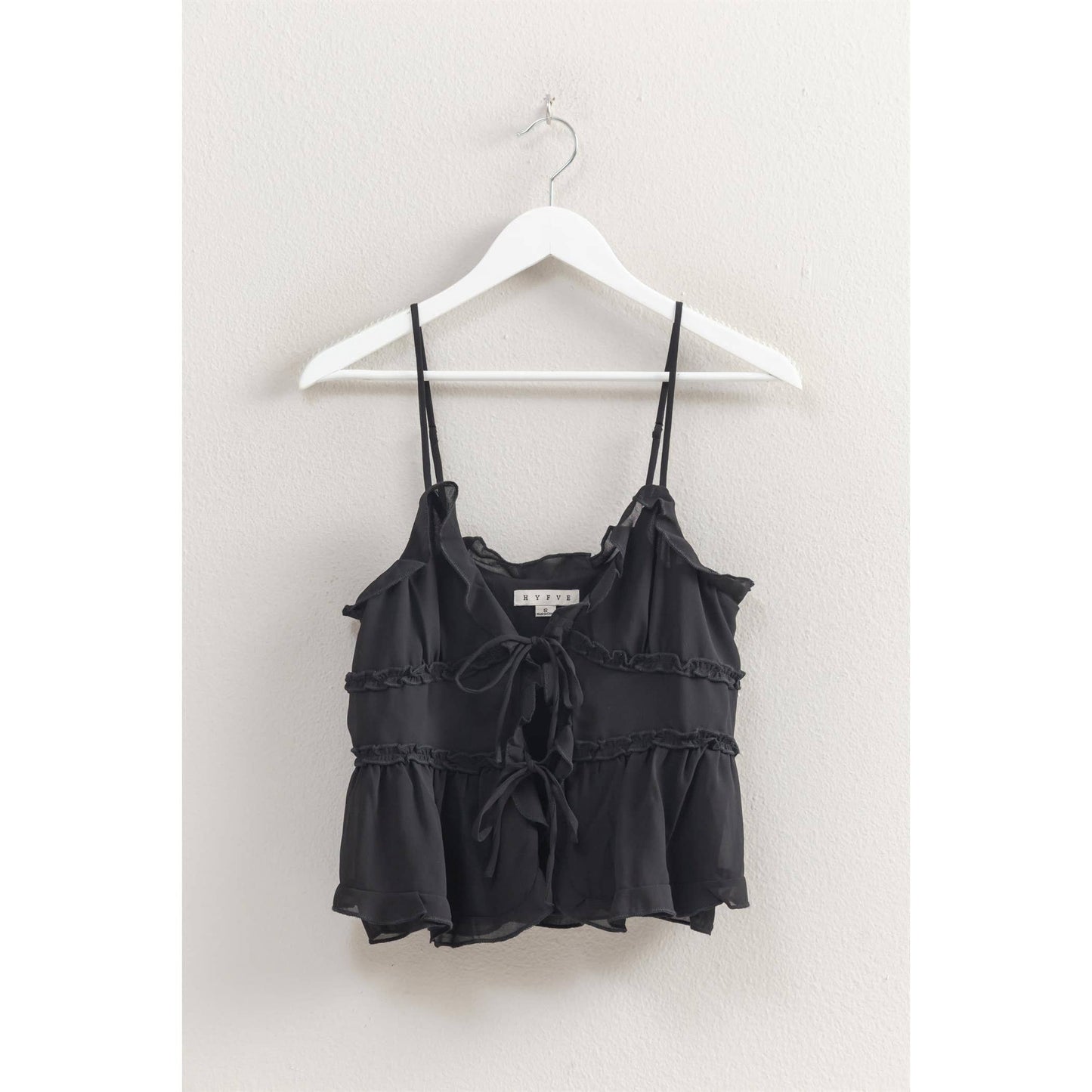 HF25E382-Chiffon Sleeveless Ruffled Cami Top: GREEN / S-M-L(2-2-2)