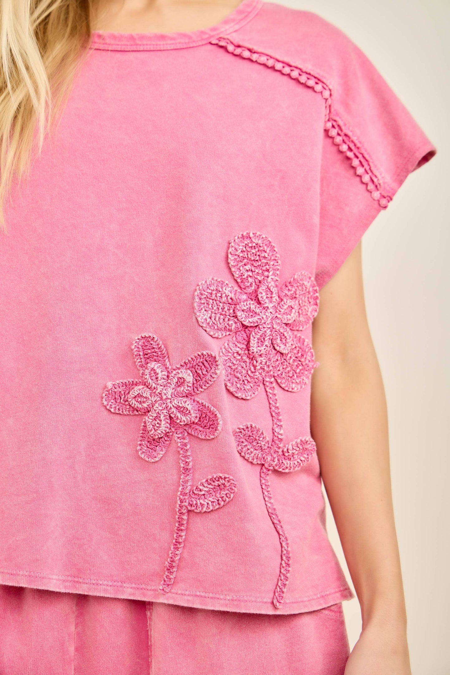 Mineral Washed Flower Garden Sleeveless blouse top HT7012: Papaya / S-M-L / 2-2-2