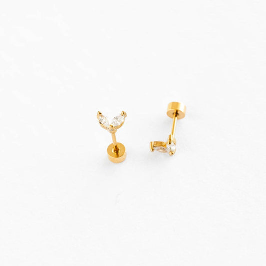 Duo Marquise Stud Earrings - Hypoallergenic, Flat Back, Girl