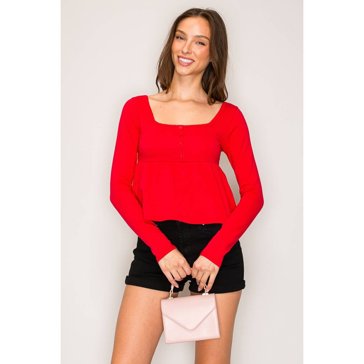 Long Sleeve Babydoll Top: Black / S-M-L(2-2-2)