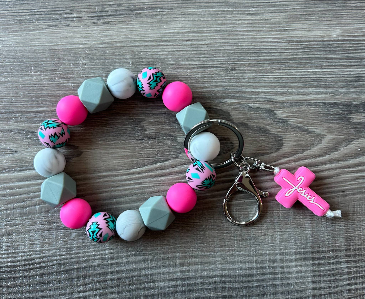Faith Jesus Cross Wristlet Keychain: Teal