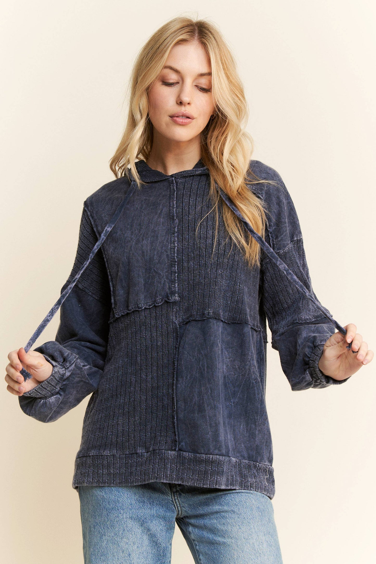 MineralWash Sweater block stitched hoodie shirt HT5969.: Olive / S-M-L / 2-2-2