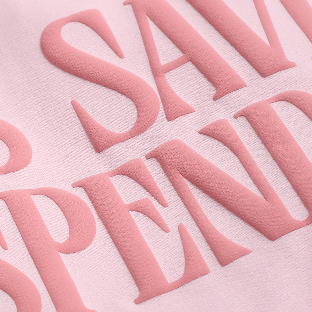JESUS SAVES I SPEND PUFF MIDWEIGHT Sweatshirt: LIGHT PINK / XL