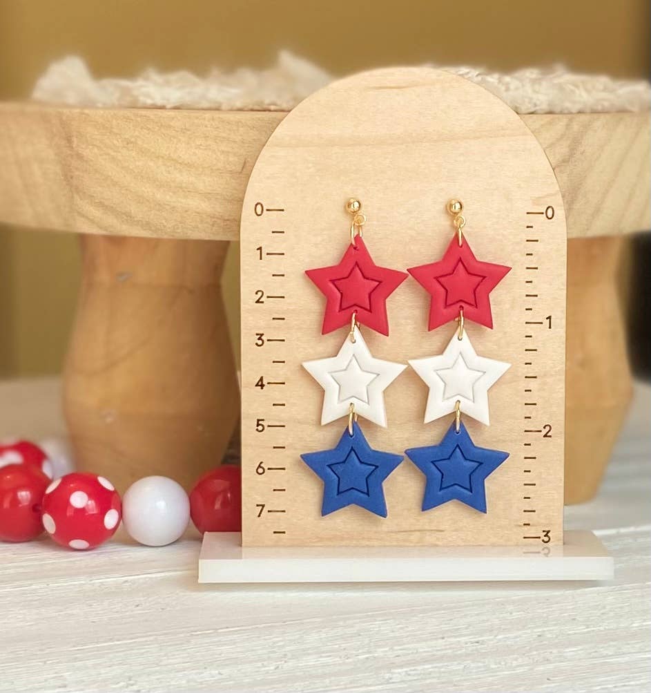 Red, White & Blue Clay Earrings: Star Studs