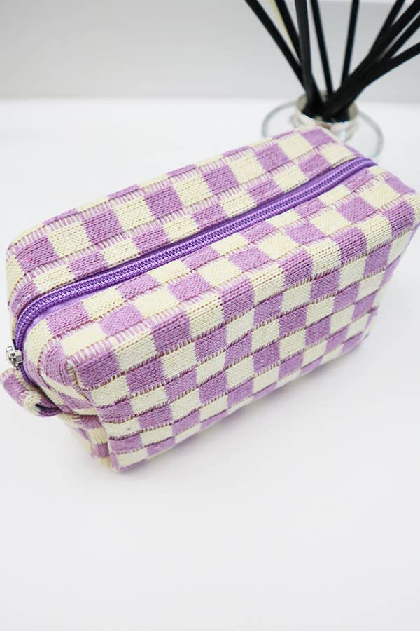 Checkered Knitted Cosmetic Bag: LAVENDER / ONE
