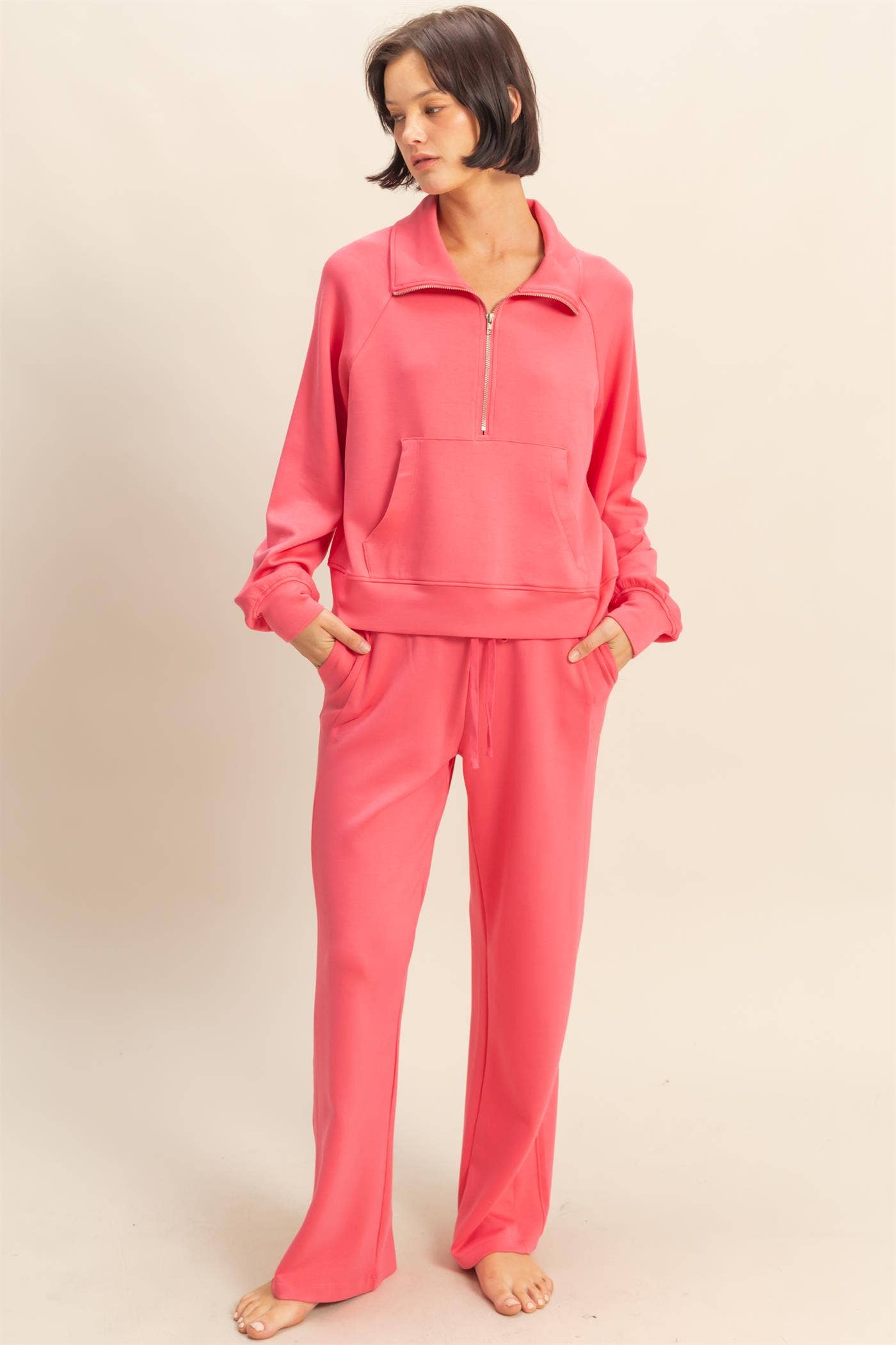 Scuba High-Waist Wide-Leg Drawstring Sweatpants: DEEP GREEN / S-M-L(2-2-2)