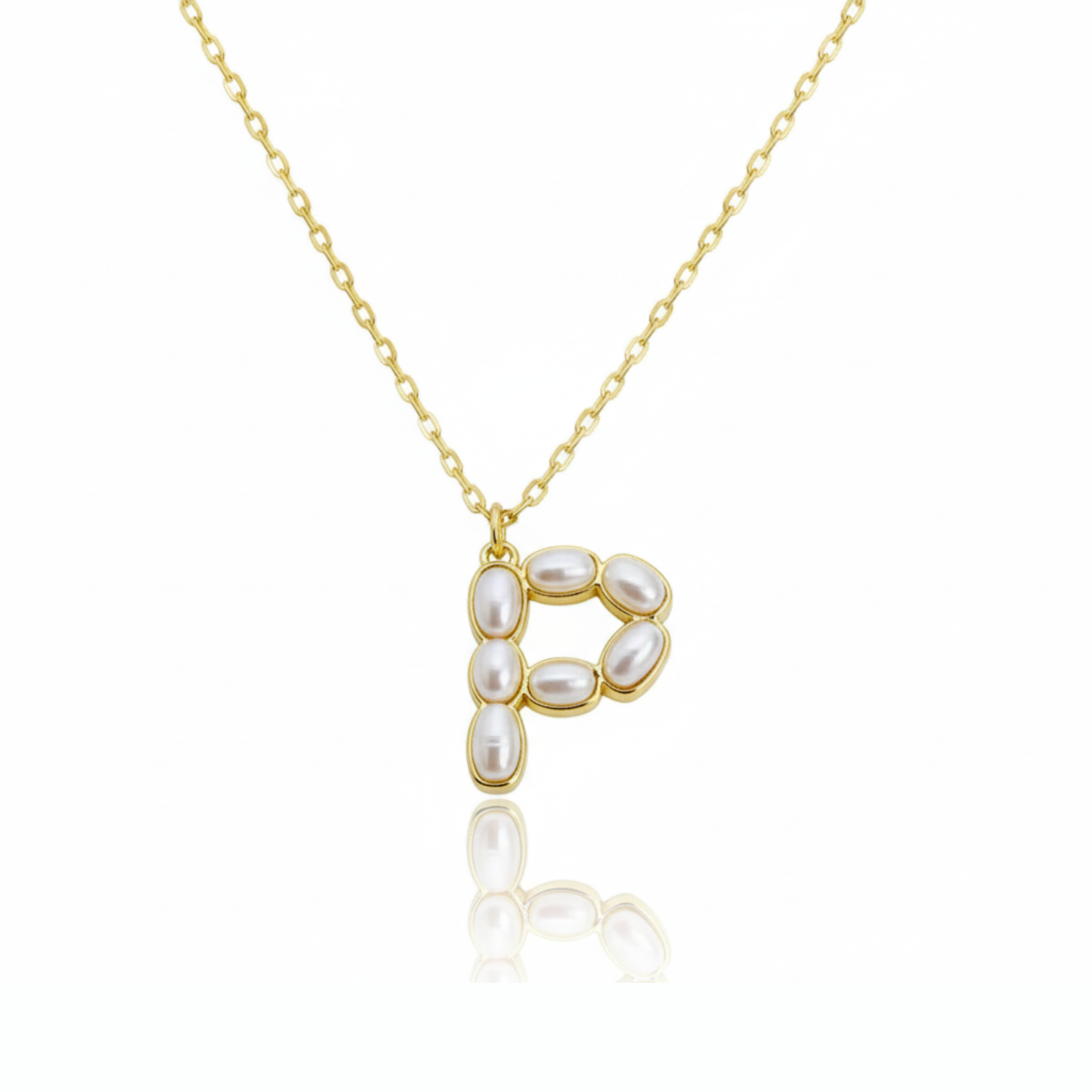 Pearl Mosaic Initial Pendant Necklace: C