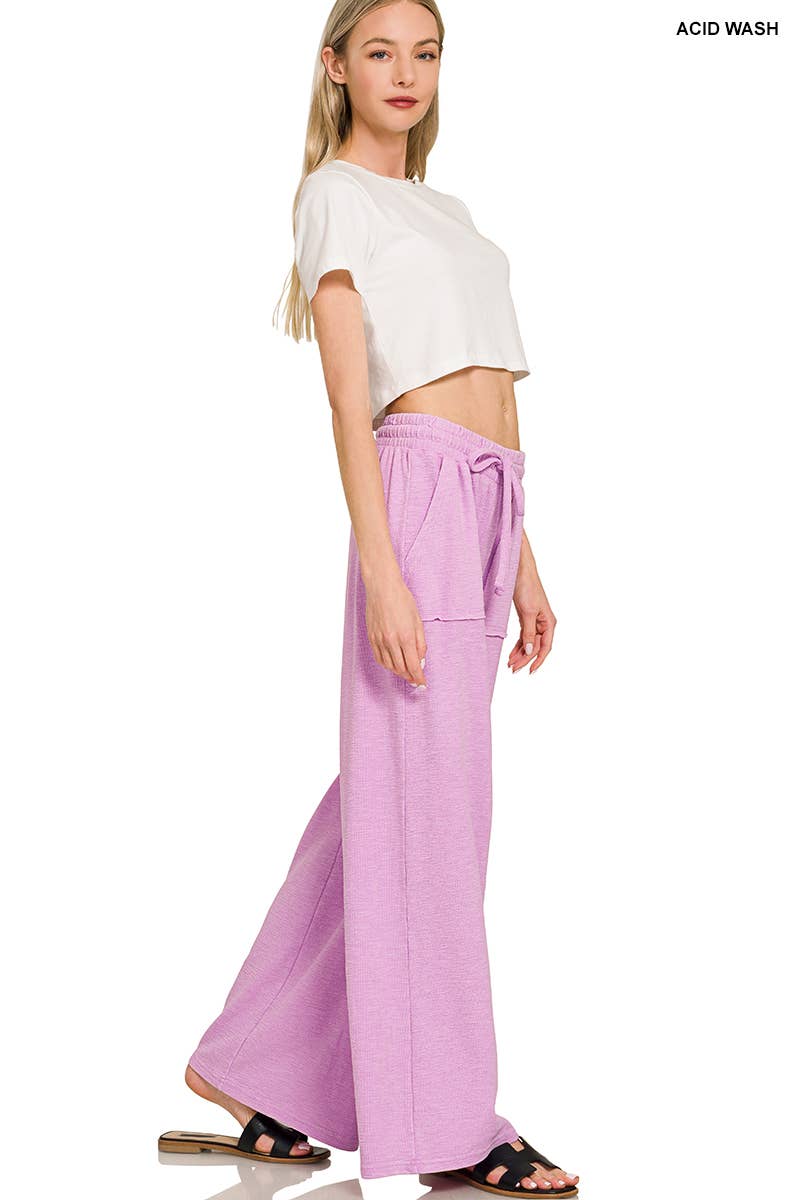 Washed Slub Short Sleeve Tee And Long Pants Set: DK PINK / 1-1-1(S-M-L)
