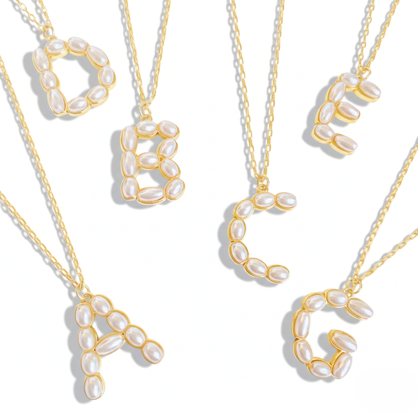 Pearl Mosaic Initial Pendant Necklace: D