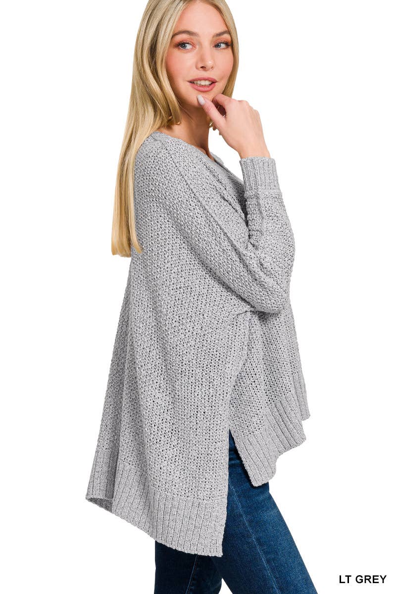 Dolman Sleeve V-Neck Sweater: LT GREY / 3-2 (S/M-L/XL)