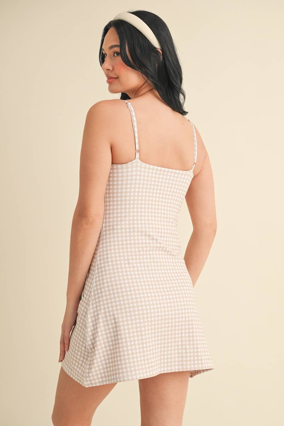 Gingham Print Sweetheart Dress: Pink Gingham / S