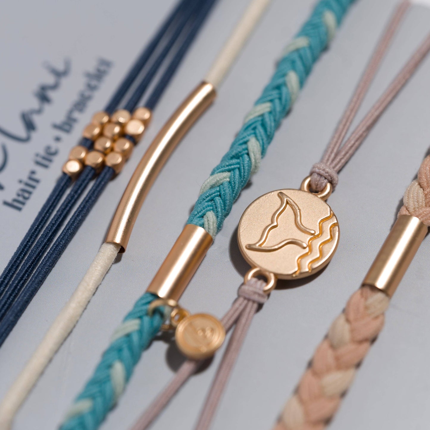 "Protect" Beachy Blues and Sands with Whale Charm Hair Tie Bracelets: Small