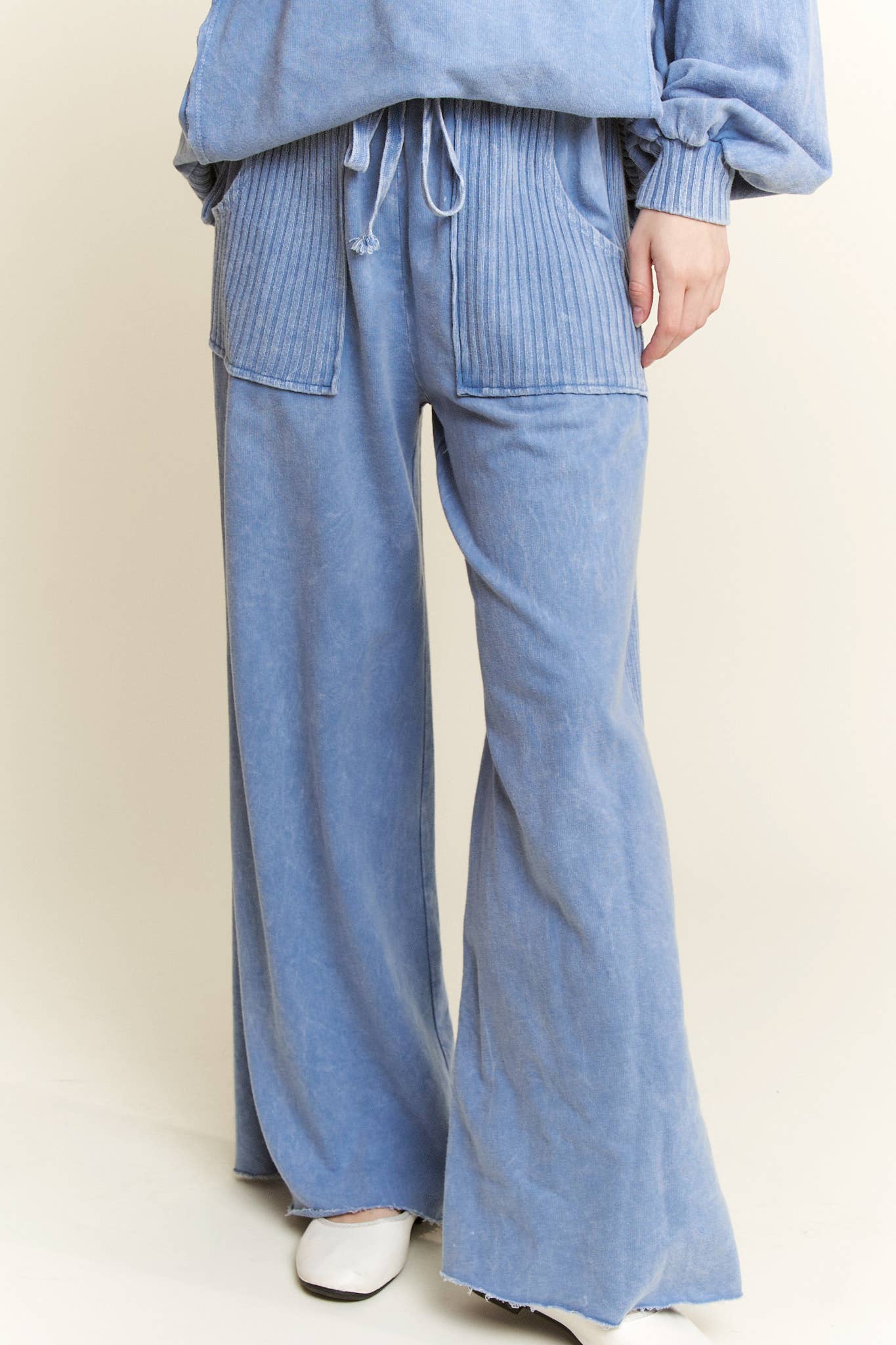 Best Mineral Wash Side Knit detail wide leg pantsHE5878P.: Latte / S-M-L / 2-2-2
