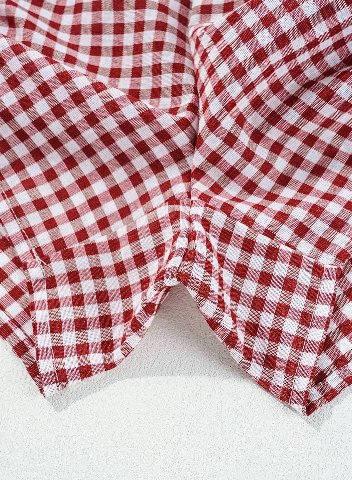Red Gingham High Waisted Elastic Waist Summer Shorts: Red Stripe / 100%Polyester / M