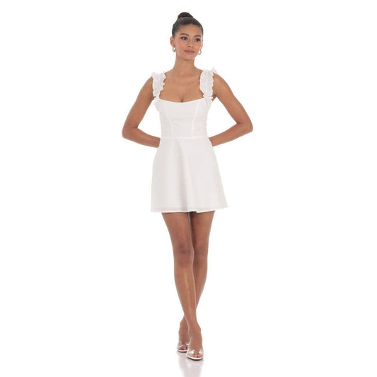 Ruffle Strap A-line Dress in White: M