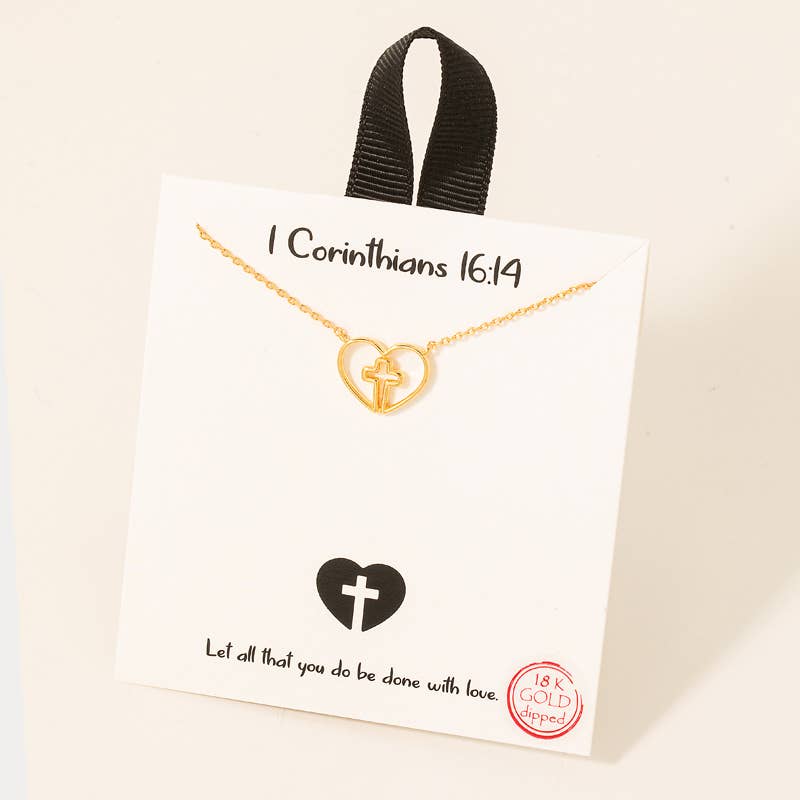 Gold Dipped Cross Heart Pendant Necklace: S