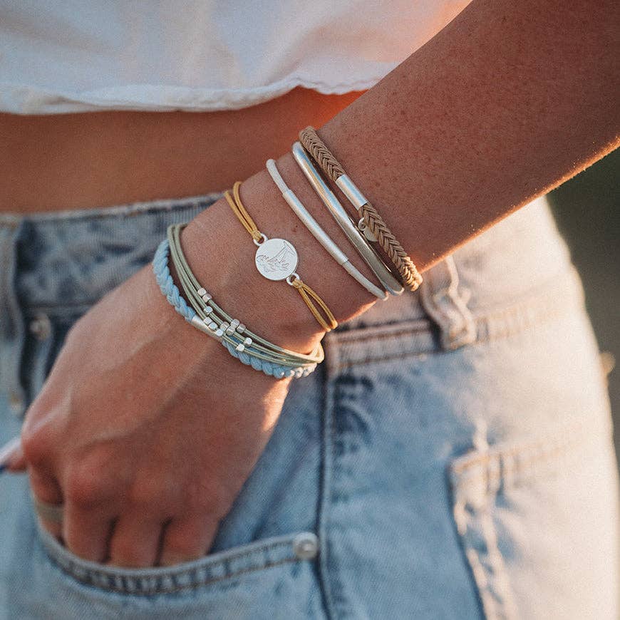 "Grow" Earthy Toned Silver Palm Tree Charm Hair Tie Bracelets: Medium