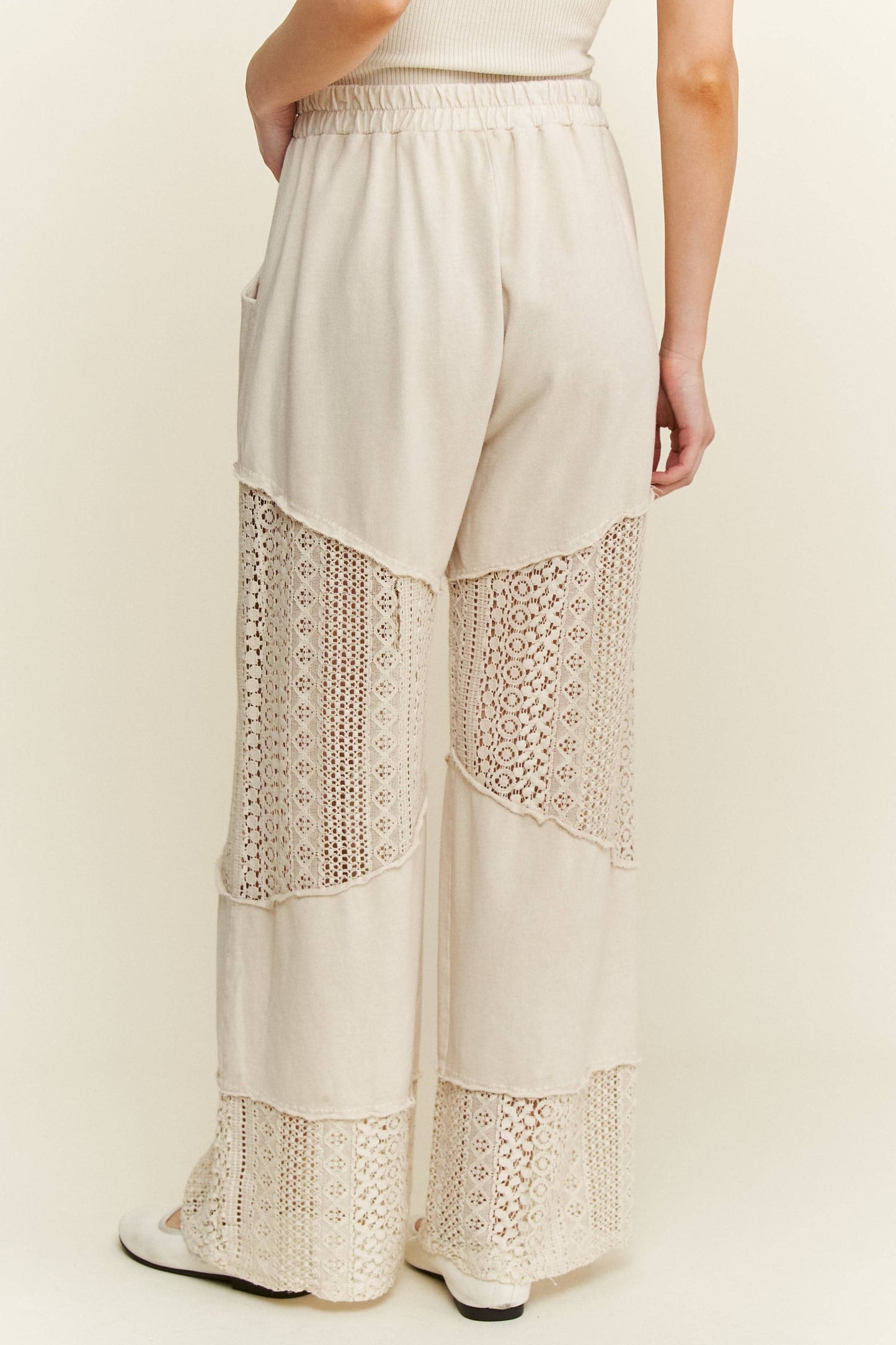 Mineral Washed Lace See through Breezy pants HP6335.: Cobalt / S-M-L / 2-2-2