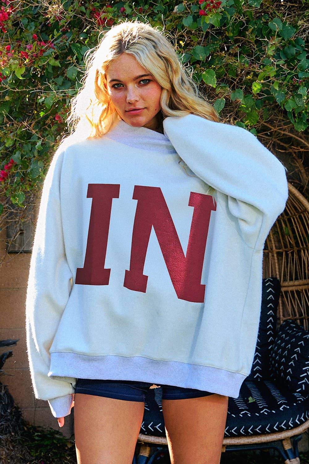 IT2594-INDIANA 'INDIANA & IN' Print Reversible Mockneck Swea: Heather grey / S/M-L/XL (3-3)
