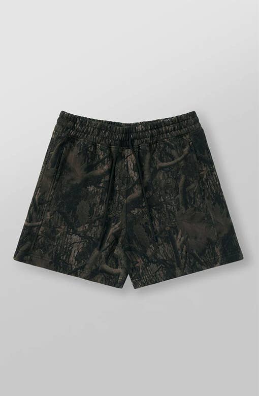 Essential woodland tree camo workout shorts - 4 colors: Cement / L