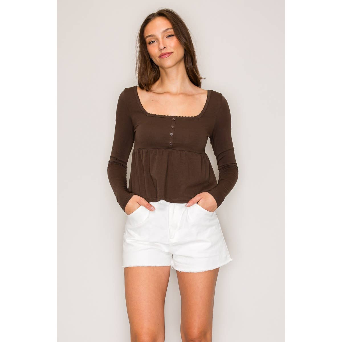 Long Sleeve Babydoll Top: Black / S-M-L(2-2-2)