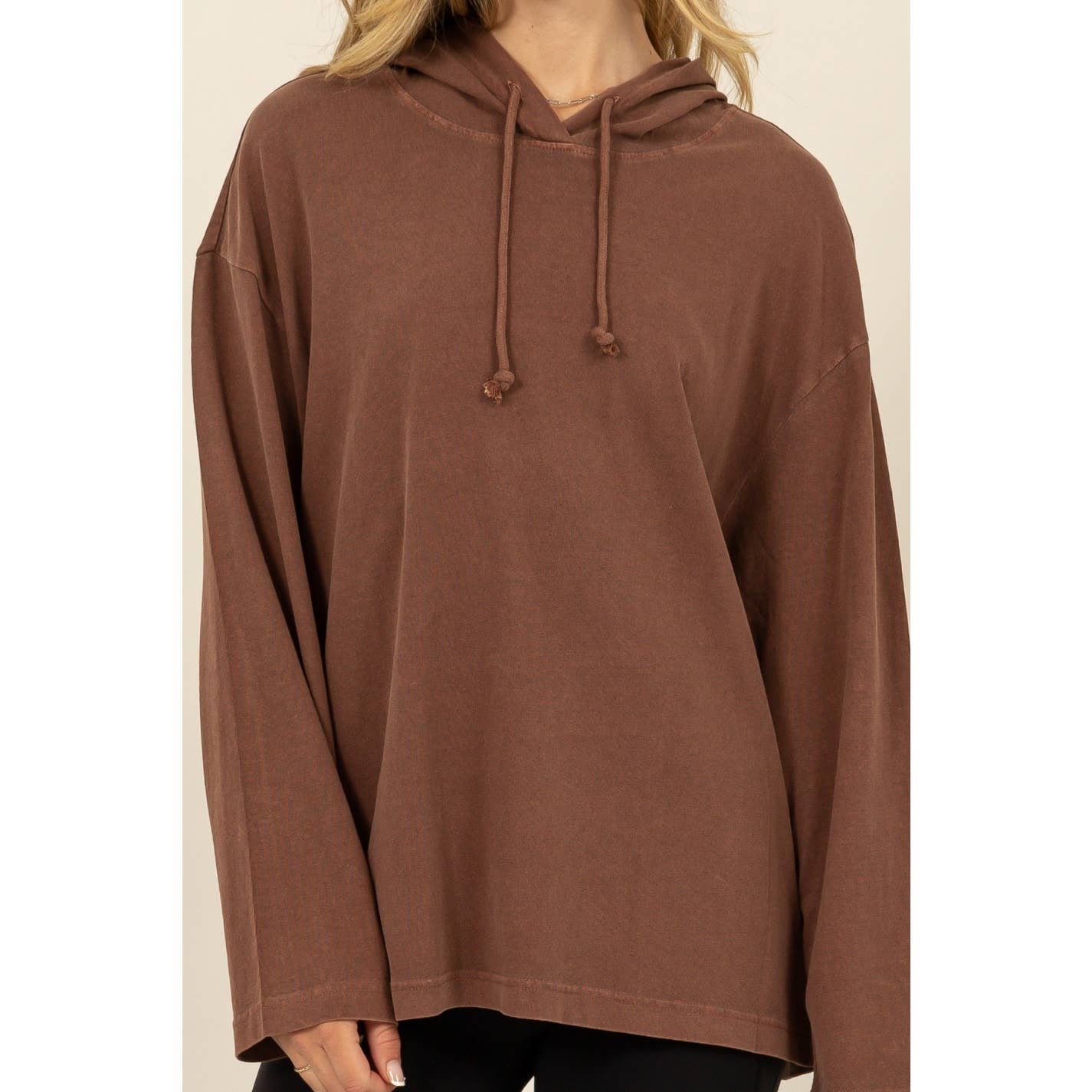 Oversized Hooded Long-Sleeve Top: BLACK / S-M-L(2-2-2)