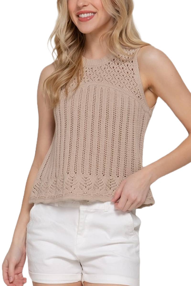 Sleeveless Crochet Spring Sweater: BLACK / 2-2-2 (S-M-L)