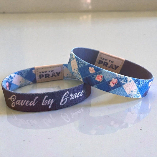Tap To Pray® Wristband – Patchwork - Saved by Grace: Medium