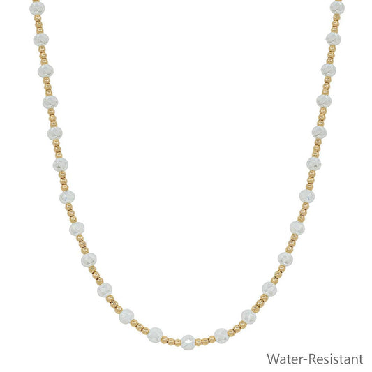 Water Resistant Gold and White Crystal Beaded 16"-18" Necklace