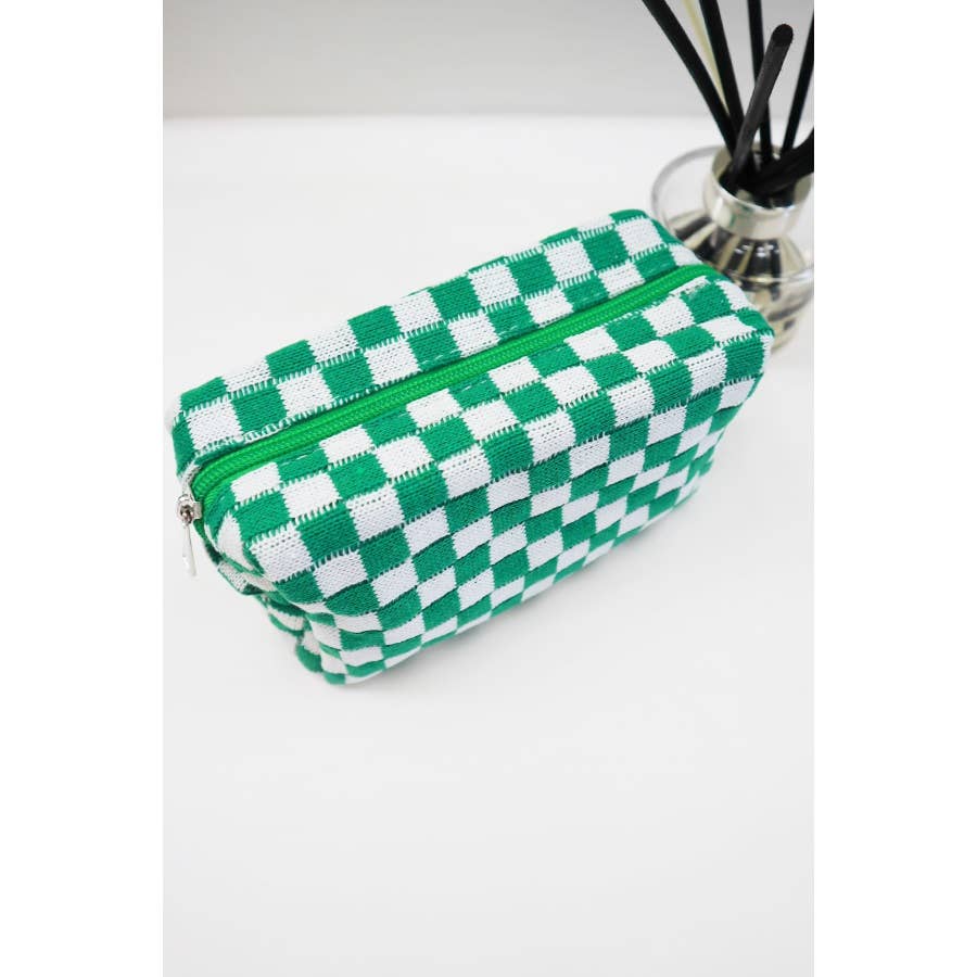 Checkered Knitted Cosmetic Bag: LAVENDER / ONE