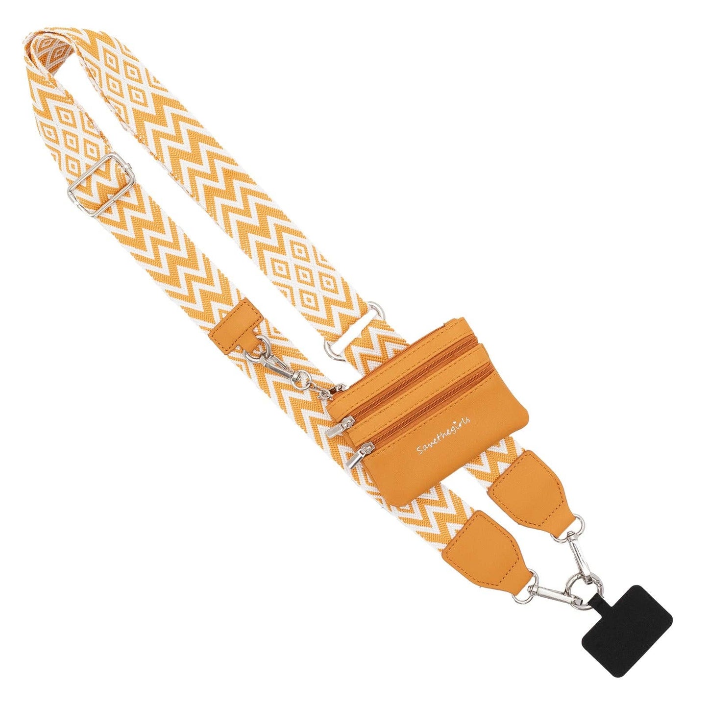 Clip & Go Crossbody Phone Lanyard - Chevron Collection: Black/White - Black Pouch