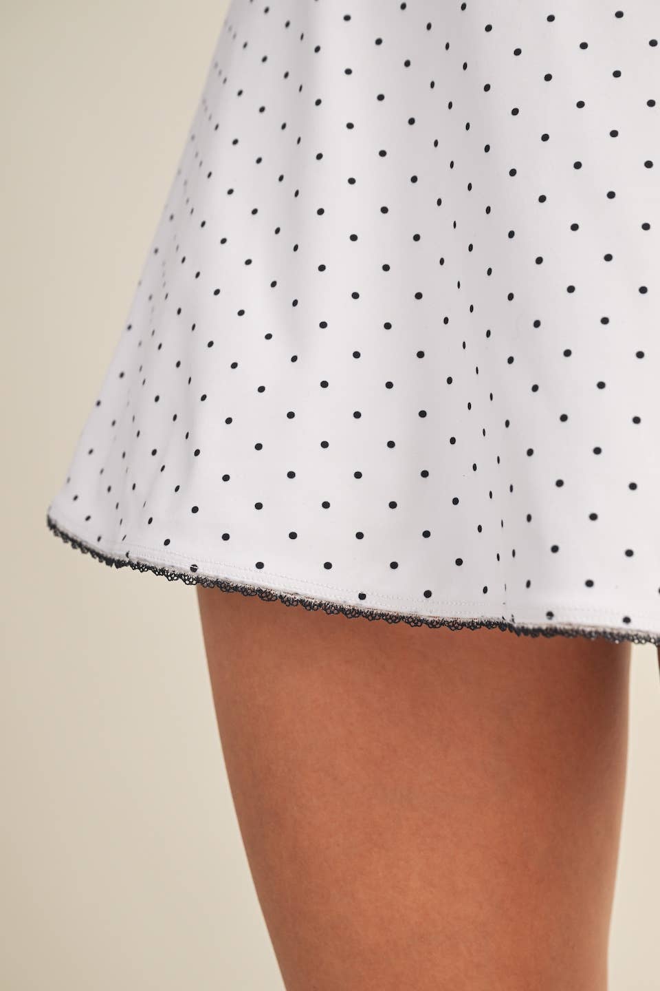 Polka Dot Print Lace Trim Ruffle Mini Dress: White Polka Dot / S
