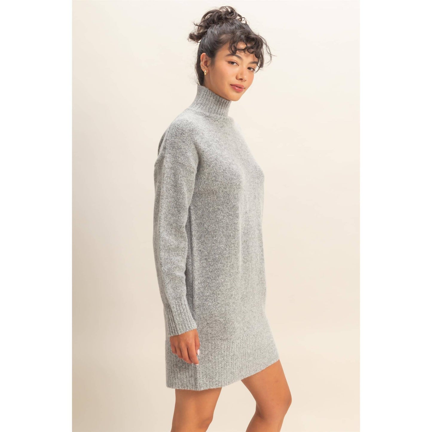 High Neck Sweater Mini Dress: BLACK / S-M-L(2-2-2)