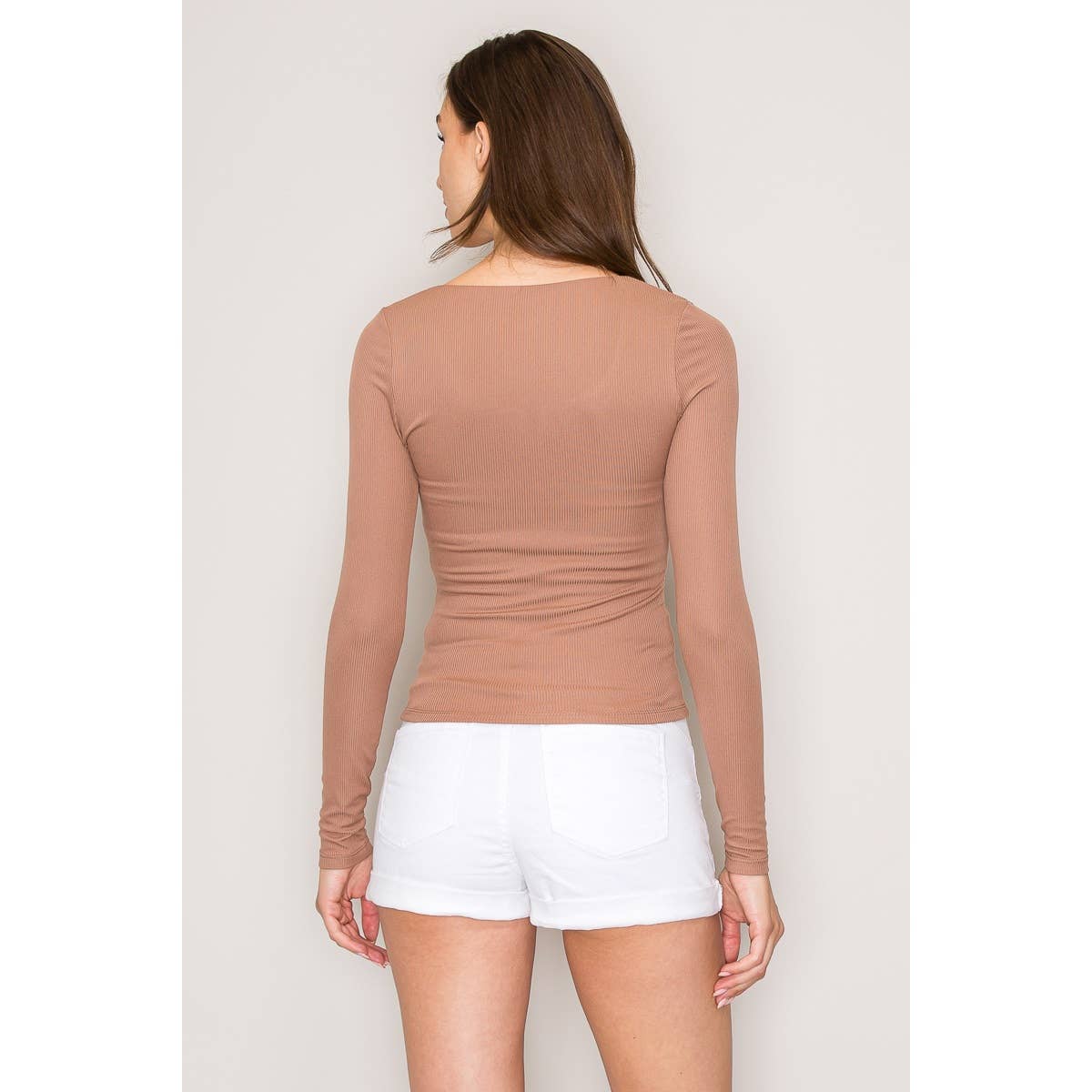 Notch Scoop Neck Double Layer Long Sleeve Knit Top: Botanical Garden/Hunter / S-M-L(2-2-2)