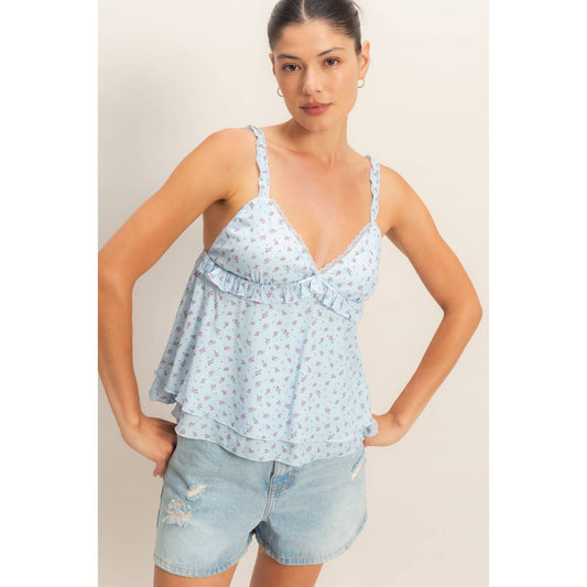 Floral Tiered Top: BLUE / S-M-L(2-2-2)