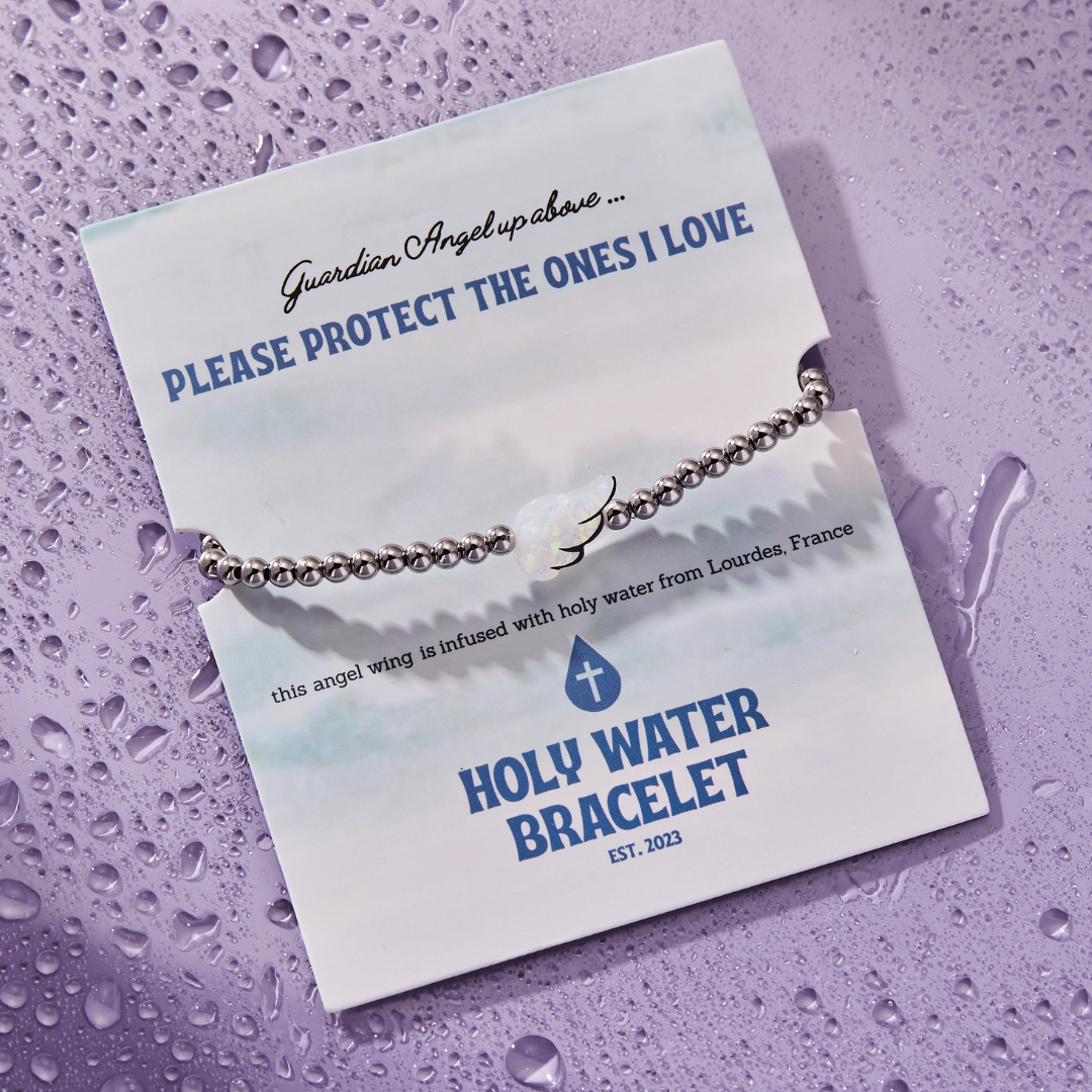 HOLY WATER ANGEL WING BRACELET: Crystal Pearl
