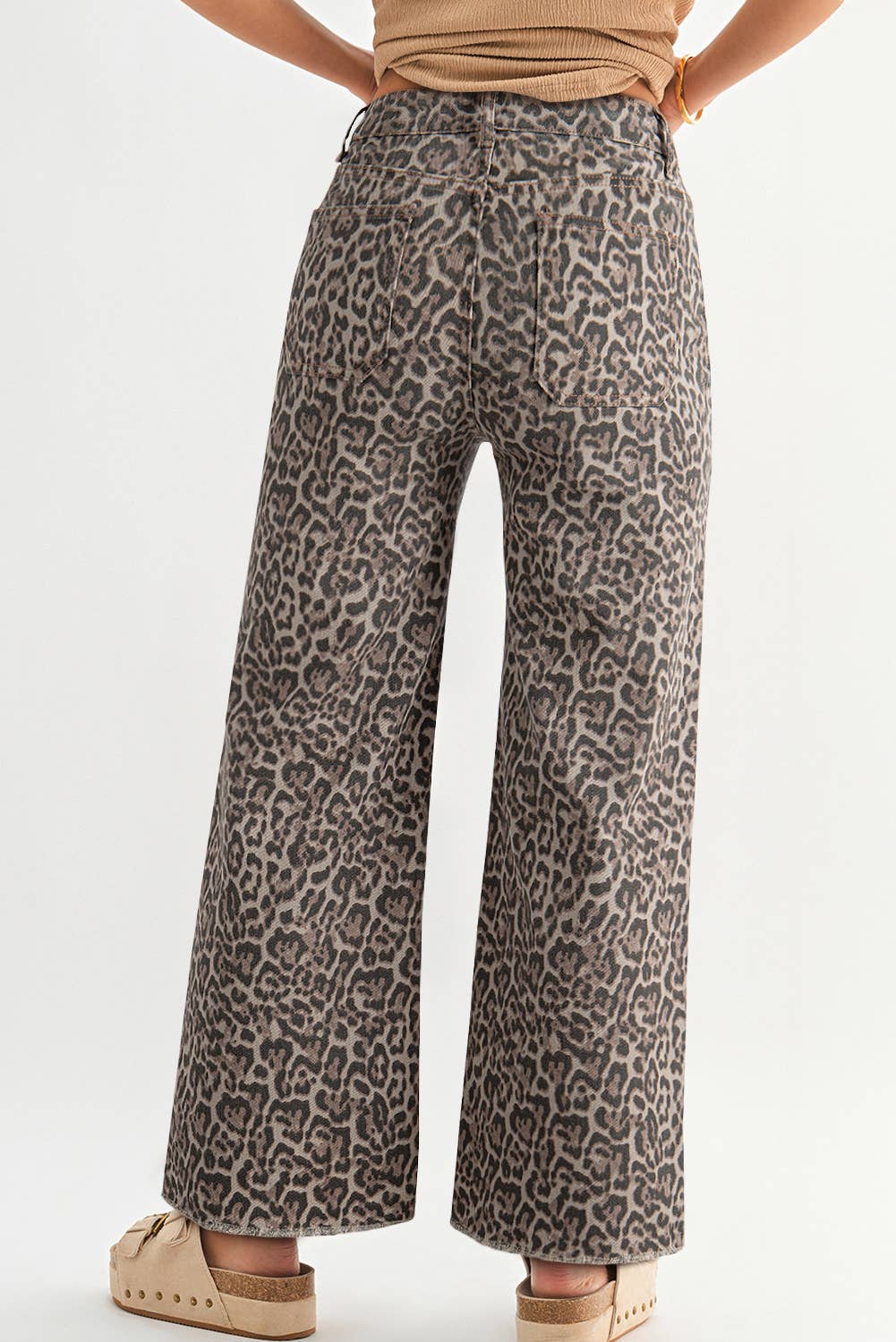 Leopard Frayed Edge Wide Leg High Waist Jeans | 4-16: As shown / Missy / 10