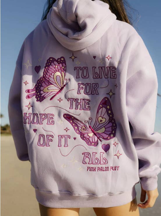 Butterfly Inspired Embroidered fleece oversized Hoodie: Purple / XS