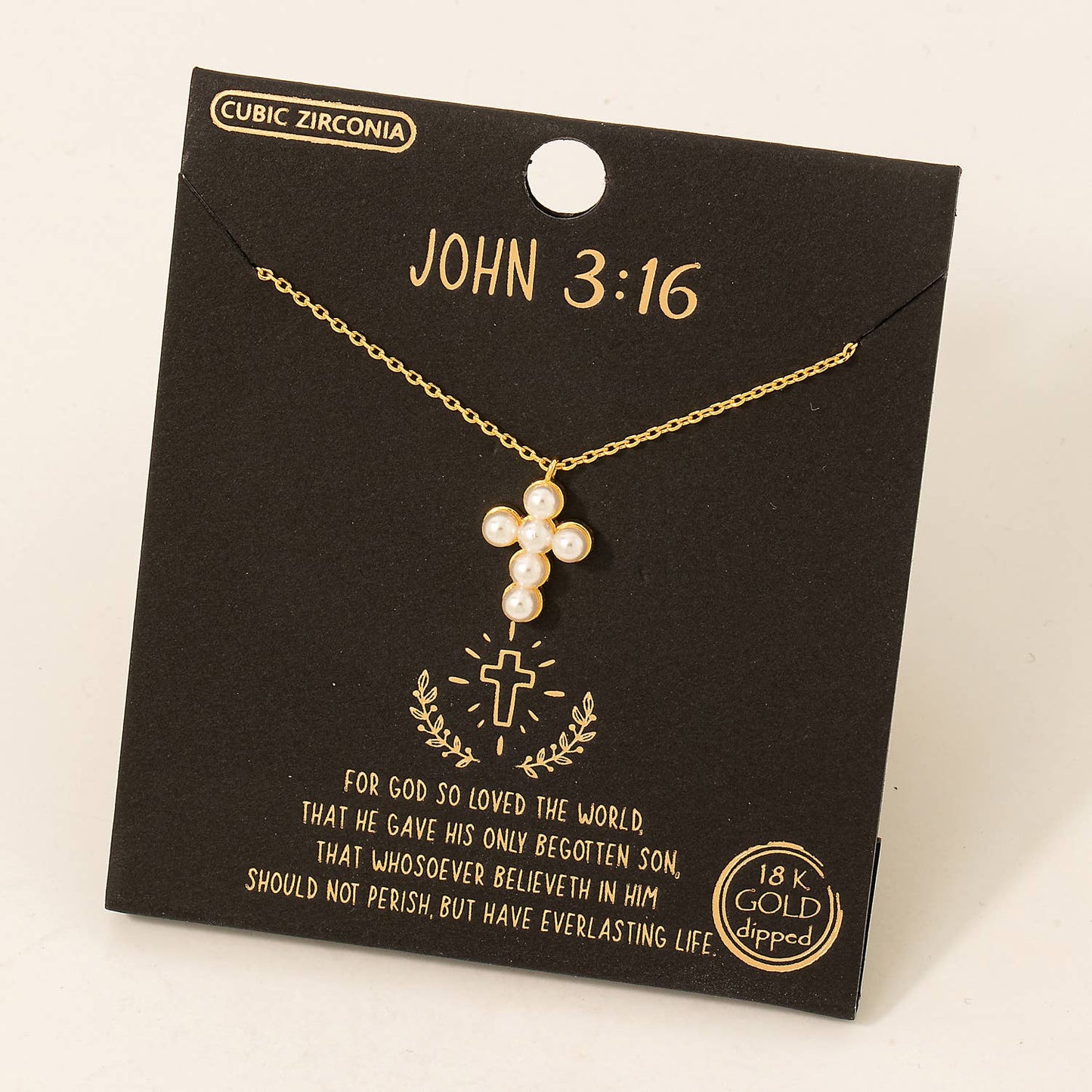 Gold Dipped Pearly Studded Cross Pendant Necklace: G