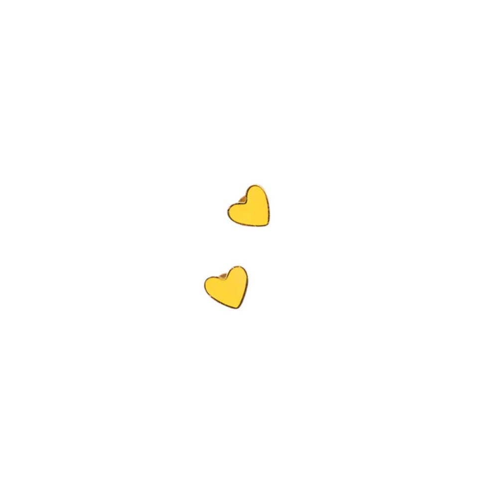 Enamel Heart Stud Earring - Hypoallergenic, Flat Back, Girl : Pink