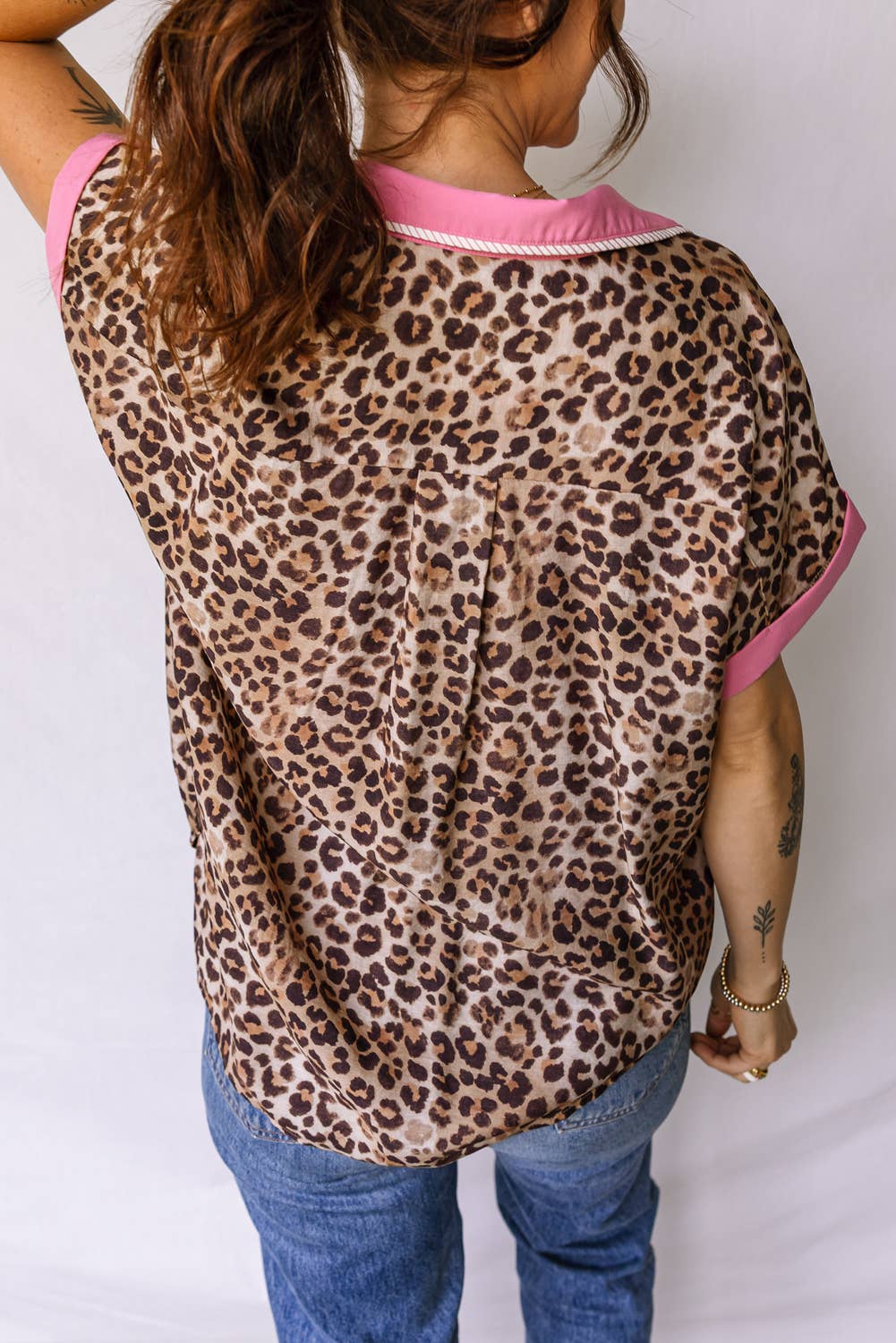 LDC Leopard Print Contrasted Trim Animal Short Sleeve Shirt: Multicolour / XL