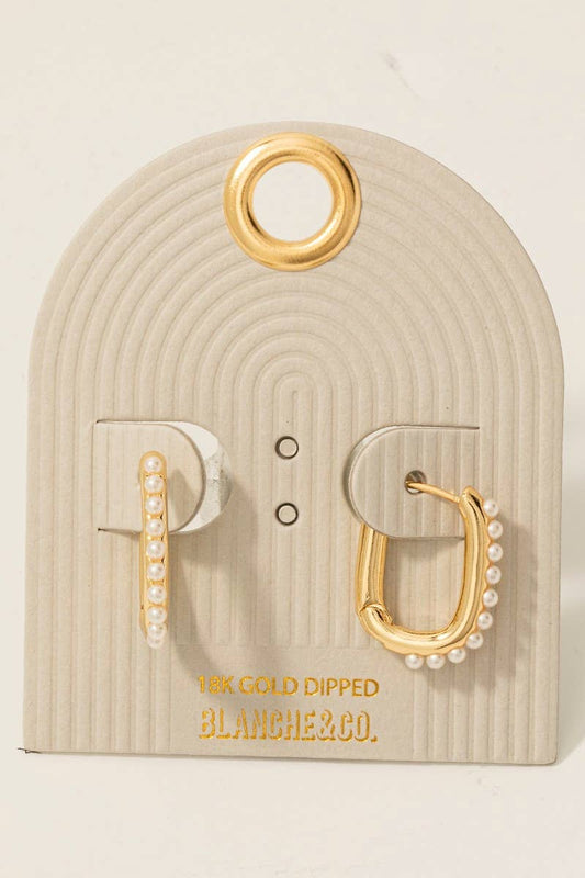 Gold Dipped Pearl Studded Rectangle Hoop Earrings: GCM