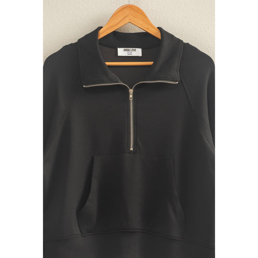 Scuba Half Zip-Up High Neck Collar Sweatshirt: BLACK / S-M-L(2-2-2)
