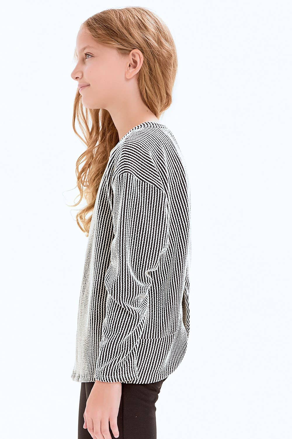 Textured Stripe Rib Open Back Top: White-Black / S