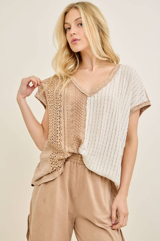 Mineral Washed Just a Boho Chic Lady Blouse HT7389: Latte / S-M-L / 2-2-2